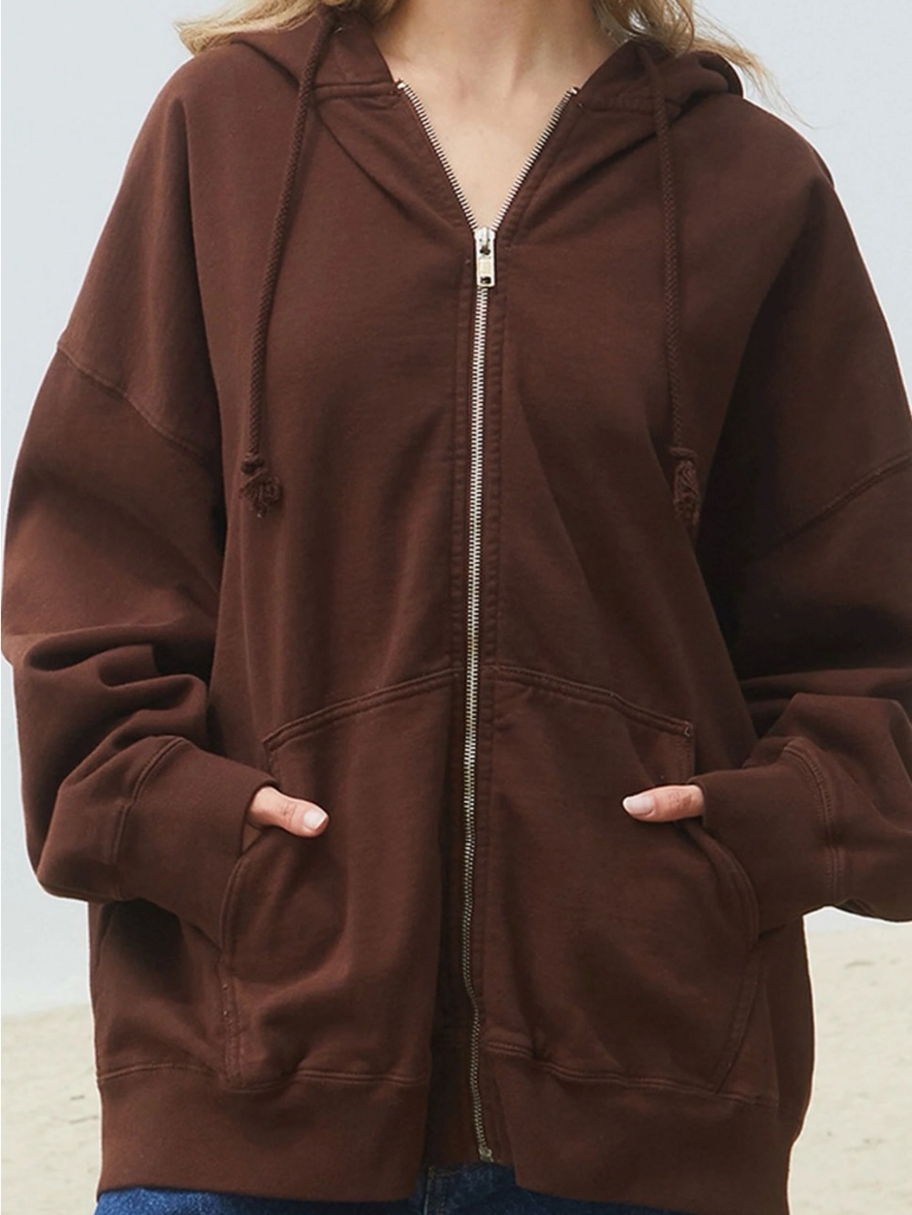Brandy Melville Brown Christy Full Zip Oversized Hoodie